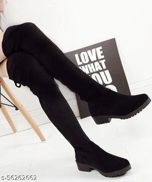 Tie Back Over Knee Block Heeled Boots