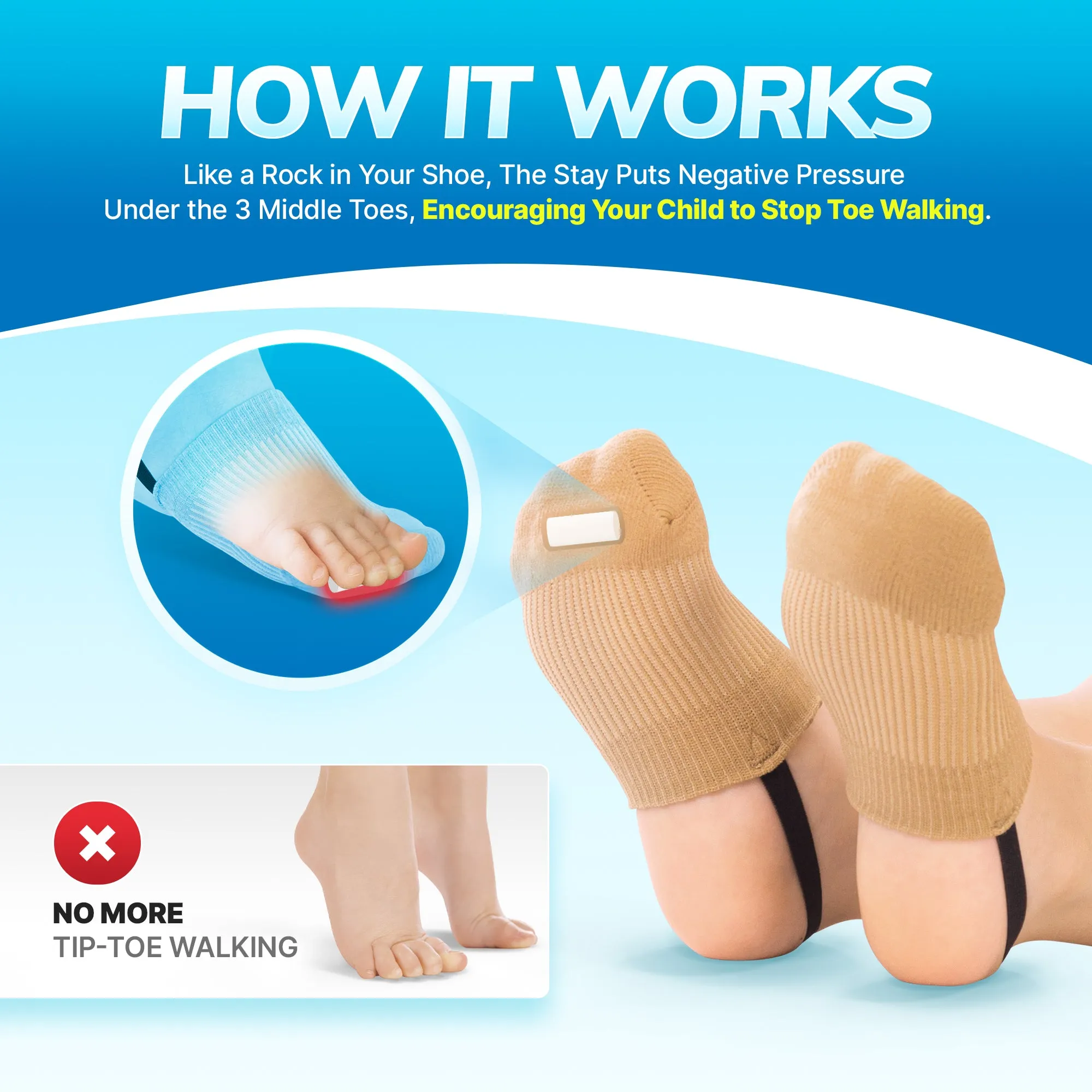 Toe Walking Socks | Pediatric Kids Foot Brace for Comfortable Tip Toe Walking Prevention and Correction for Children and Toddlers