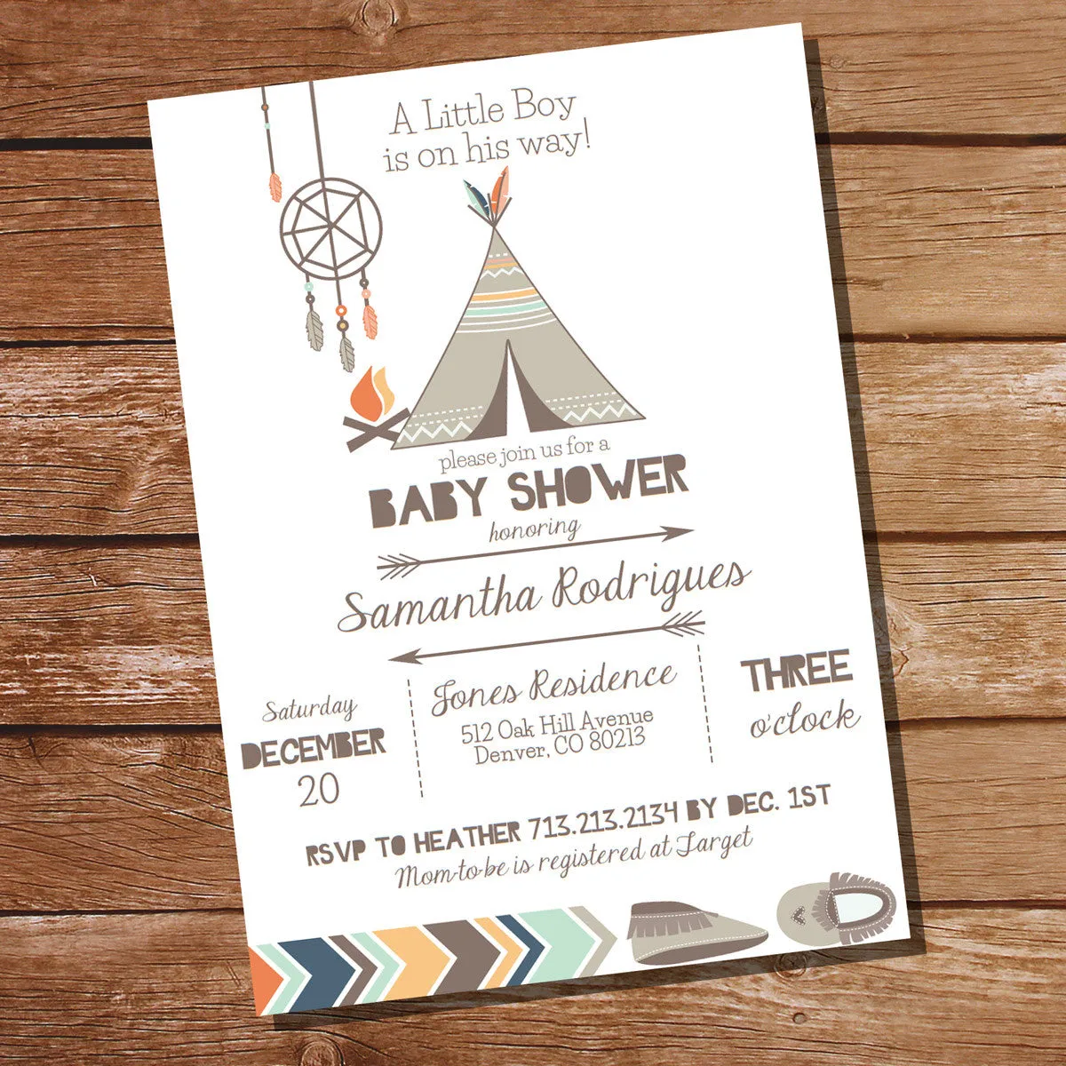 Tribal Baby Shower Party Invitation | Baby Boy Tribal Shower Invitation