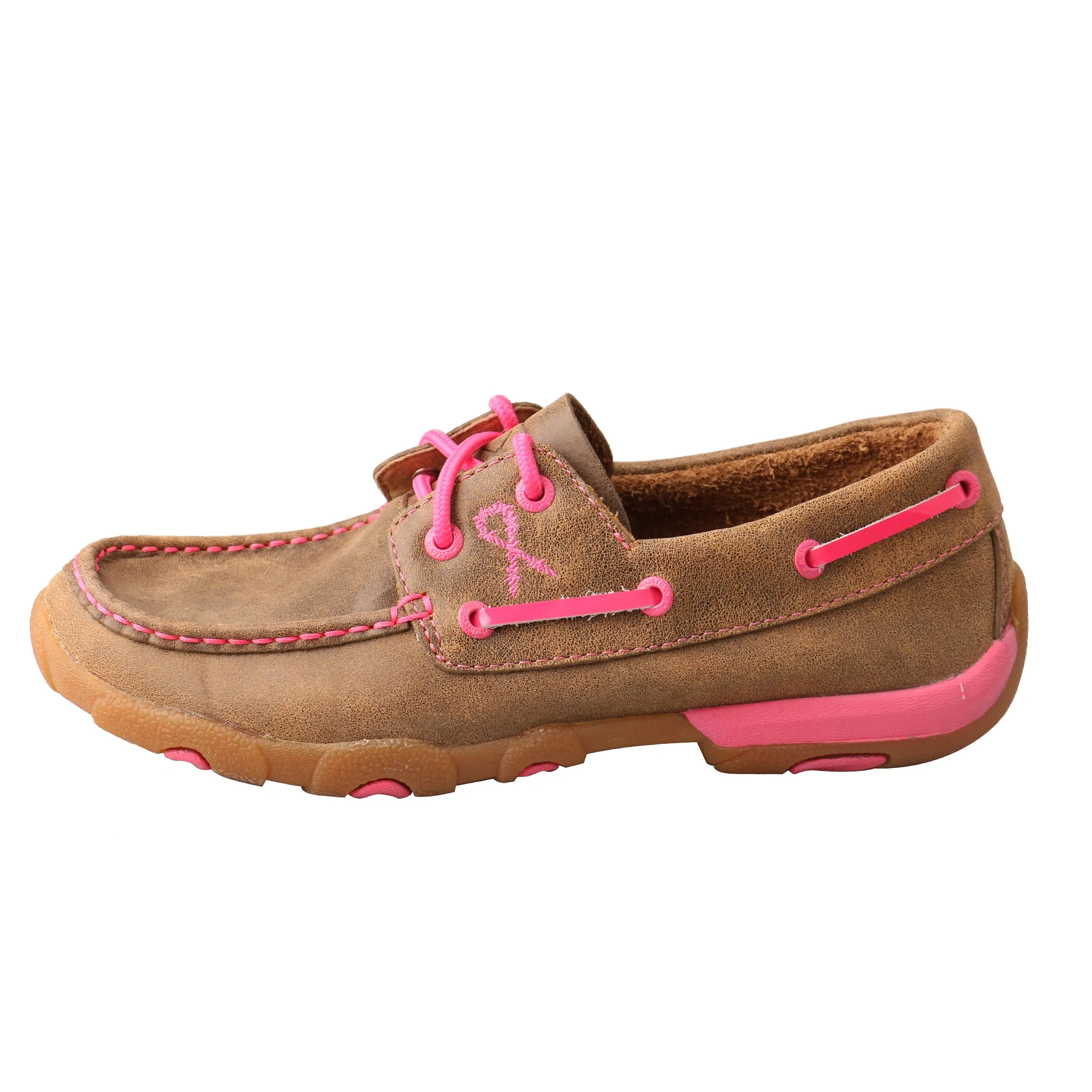 'Twisted X' "Tough Enough To Wear Pink" Driving Moc - Tan / Pink