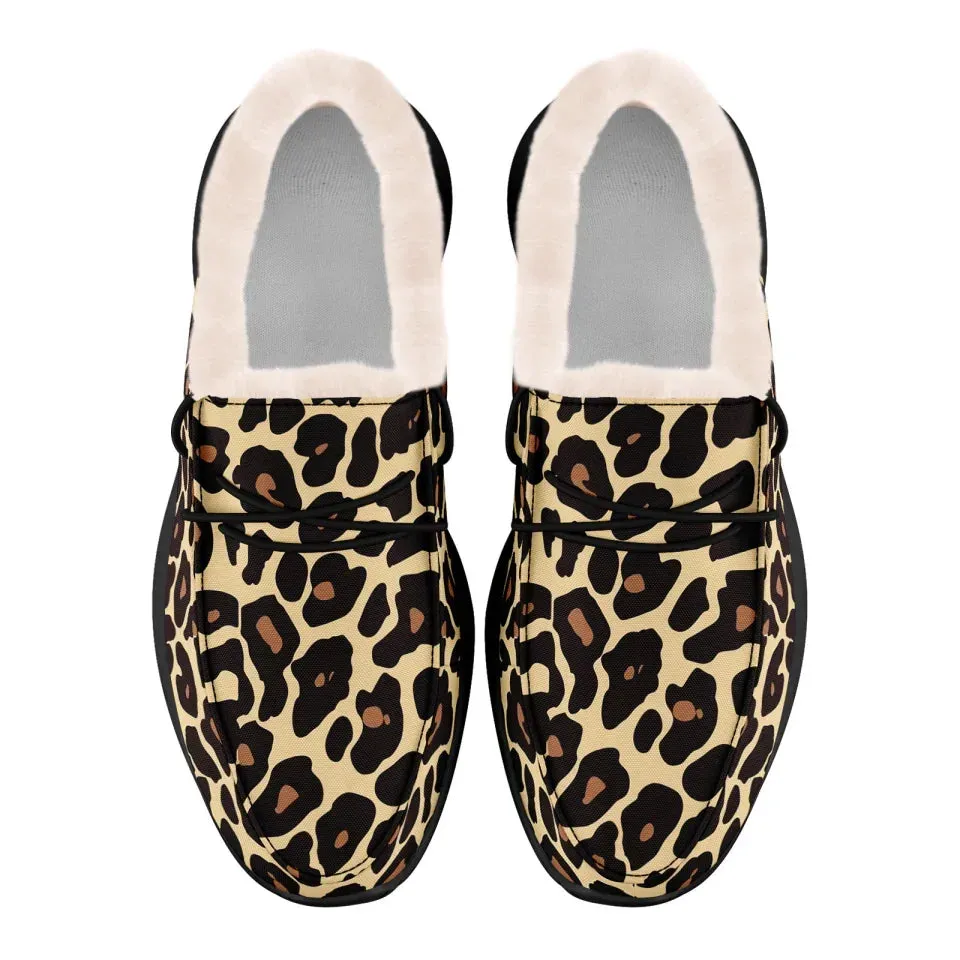 Unique Gift,Personalized Leopard Loafer Shoes, Custom Warm Fur Driving Shoes, Comfortable Unisex Loafer Shoes