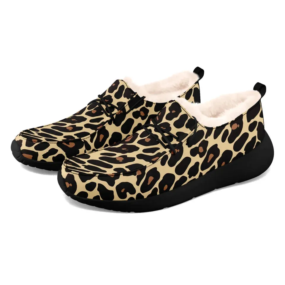 Unique Gift,Personalized Leopard Loafer Shoes, Custom Warm Fur Driving Shoes, Comfortable Unisex Loafer Shoes