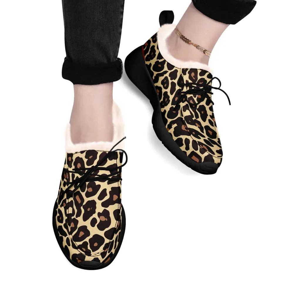 Unique Gift,Personalized Leopard Loafer Shoes, Custom Warm Fur Driving Shoes, Comfortable Unisex Loafer Shoes