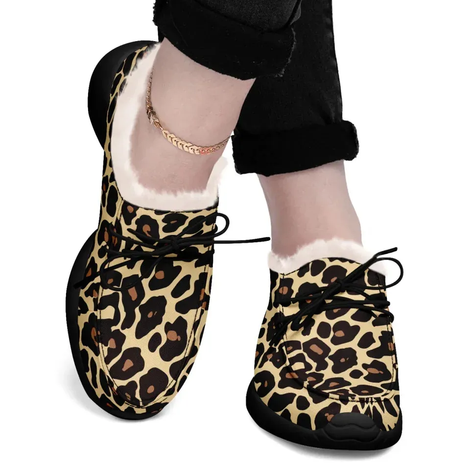 Unique Gift,Personalized Leopard Loafer Shoes, Custom Warm Fur Driving Shoes, Comfortable Unisex Loafer Shoes