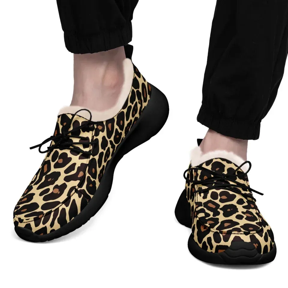 Unique Gift,Personalized Leopard Loafer Shoes, Custom Warm Fur Driving Shoes, Comfortable Unisex Loafer Shoes