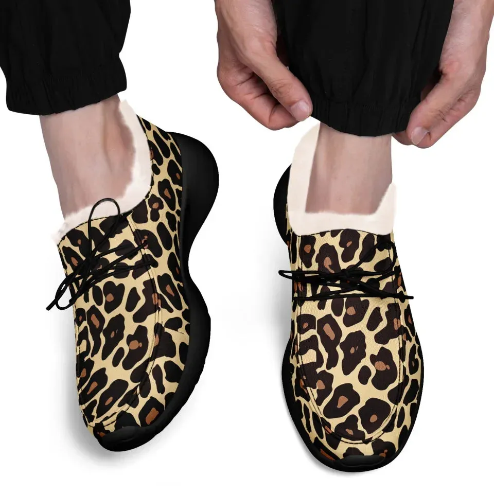 Unique Gift,Personalized Leopard Loafer Shoes, Custom Warm Fur Driving Shoes, Comfortable Unisex Loafer Shoes