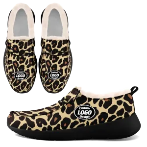 Unique Gift,Personalized Leopard Loafer Shoes, Custom Warm Fur Driving Shoes, Comfortable Unisex Loafer Shoes