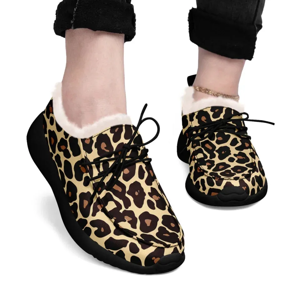 Unique Gift,Personalized Leopard Loafer Shoes, Custom Warm Fur Driving Shoes, Comfortable Unisex Loafer Shoes