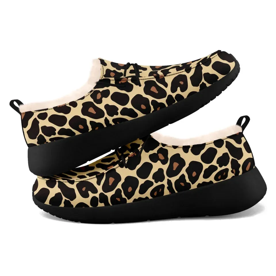 Unique Gift,Personalized Leopard Loafer Shoes, Custom Warm Fur Driving Shoes, Comfortable Unisex Loafer Shoes