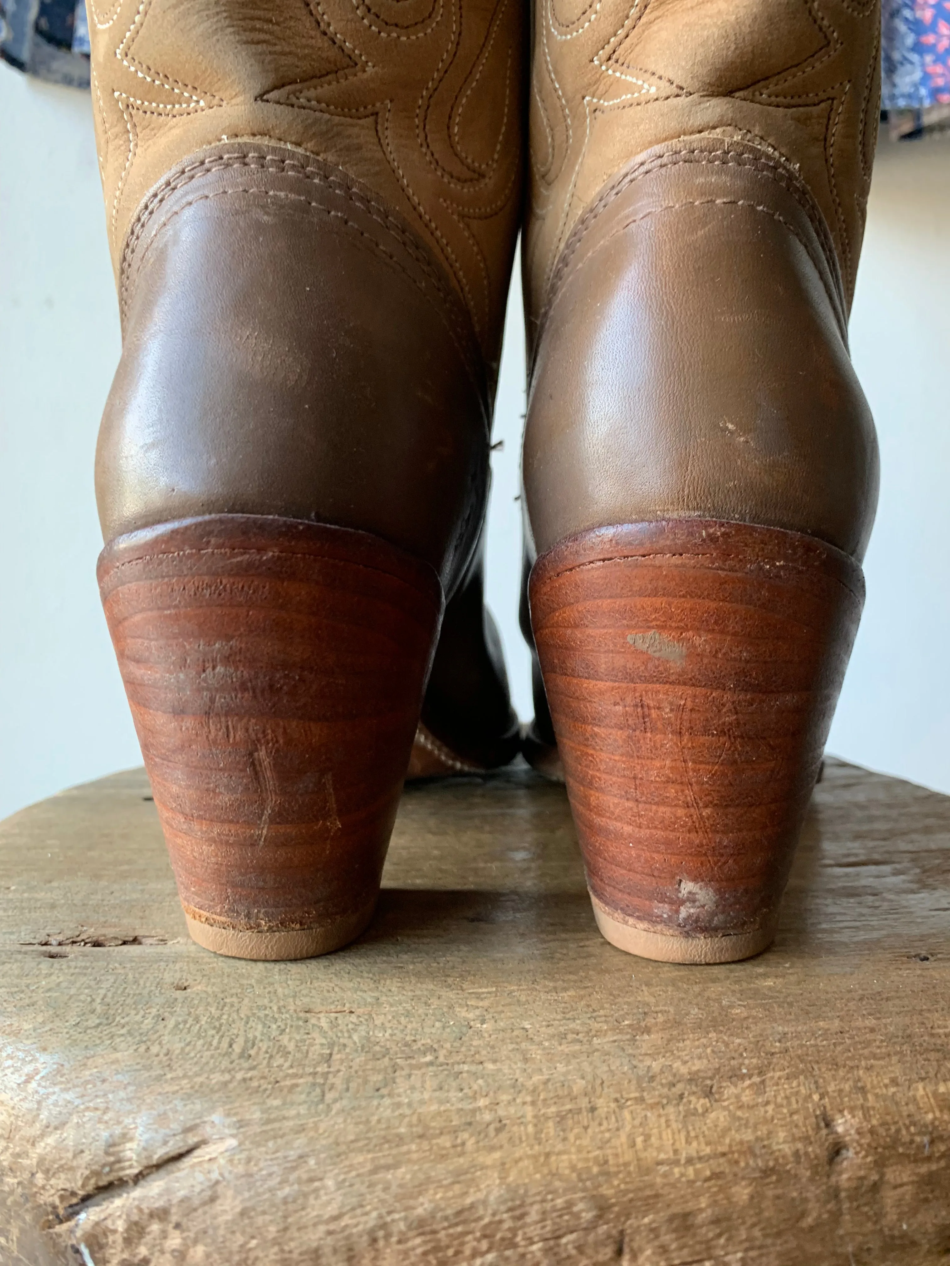 W6.5 Acme Flower Leather Western Cowboy Boots