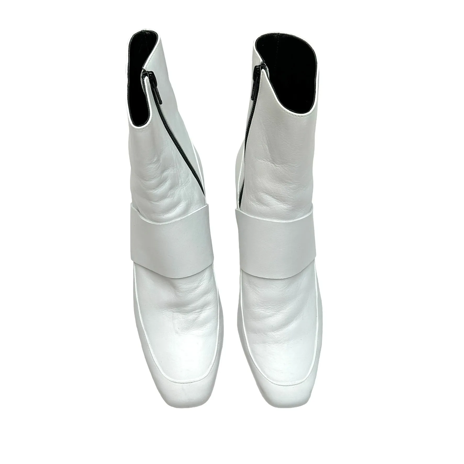 White Leather Heeled Boots - 10