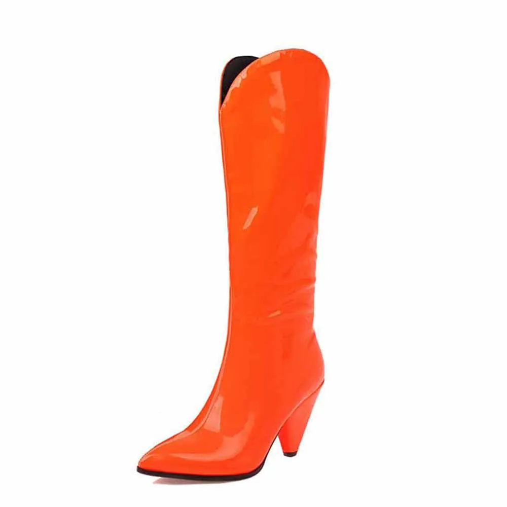 Women high heeled knee candy color boots