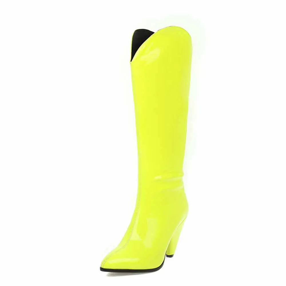 Women high heeled knee candy color boots