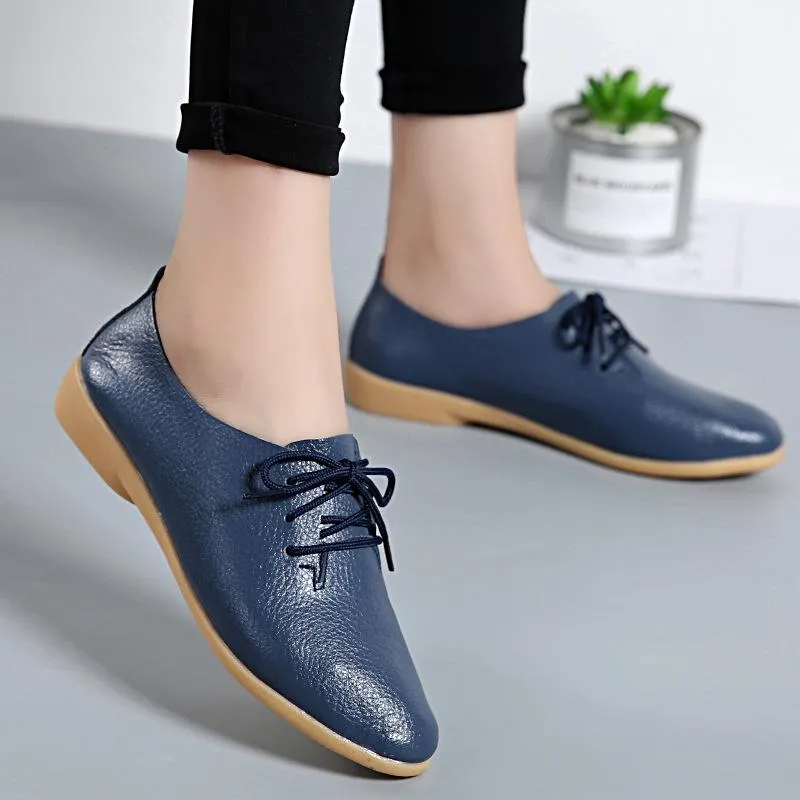 Women's flat front lace loafers shoes casual driving shoes