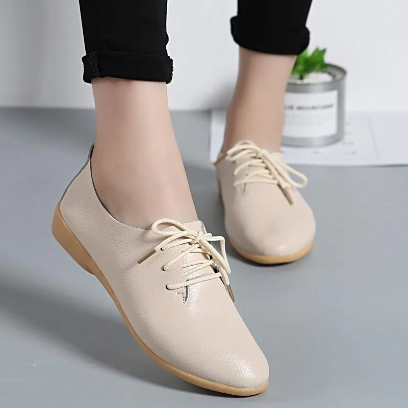 Women's flat front lace loafers shoes casual driving shoes