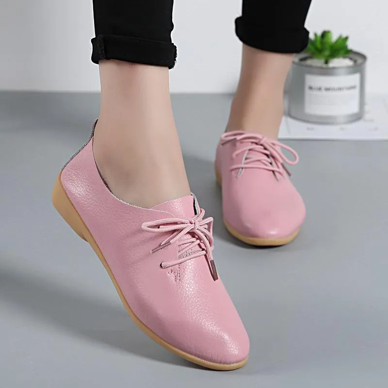 Women's flat front lace loafers shoes casual driving shoes