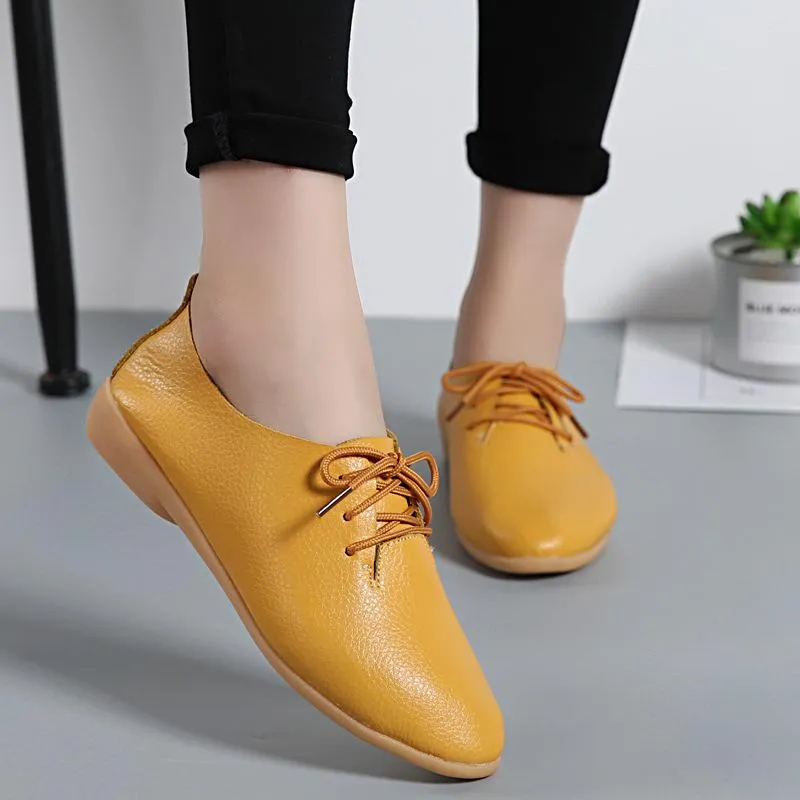 Women's flat front lace loafers shoes casual driving shoes