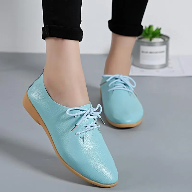 Women's flat front lace loafers shoes casual driving shoes