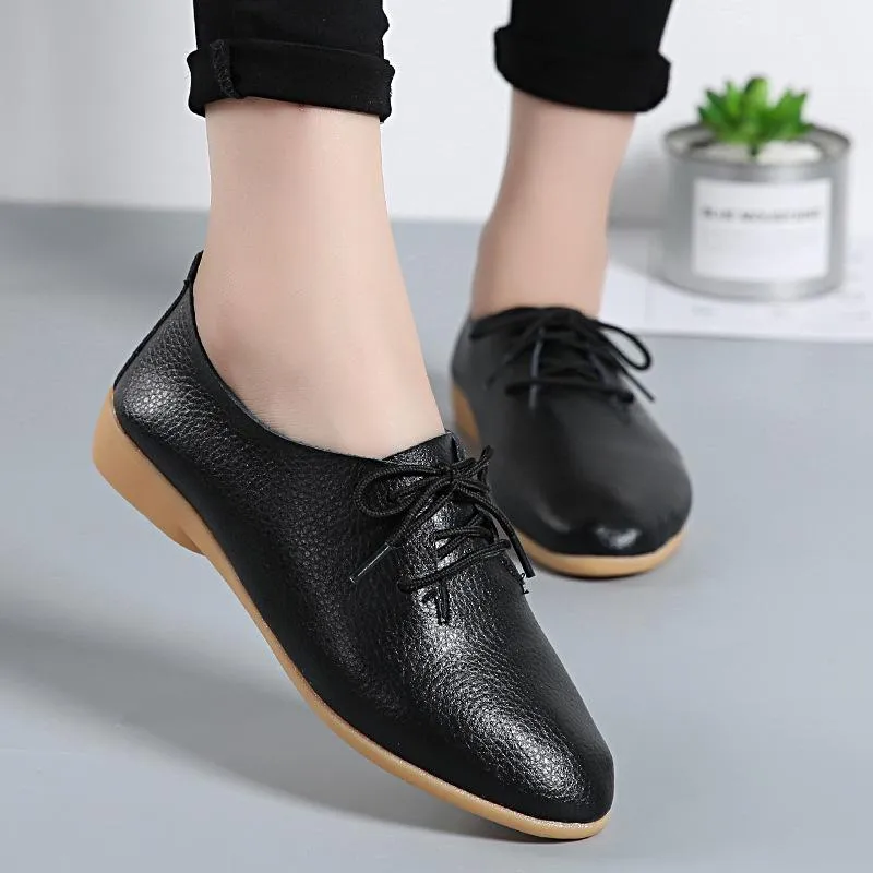 Women's flat front lace loafers shoes casual driving shoes