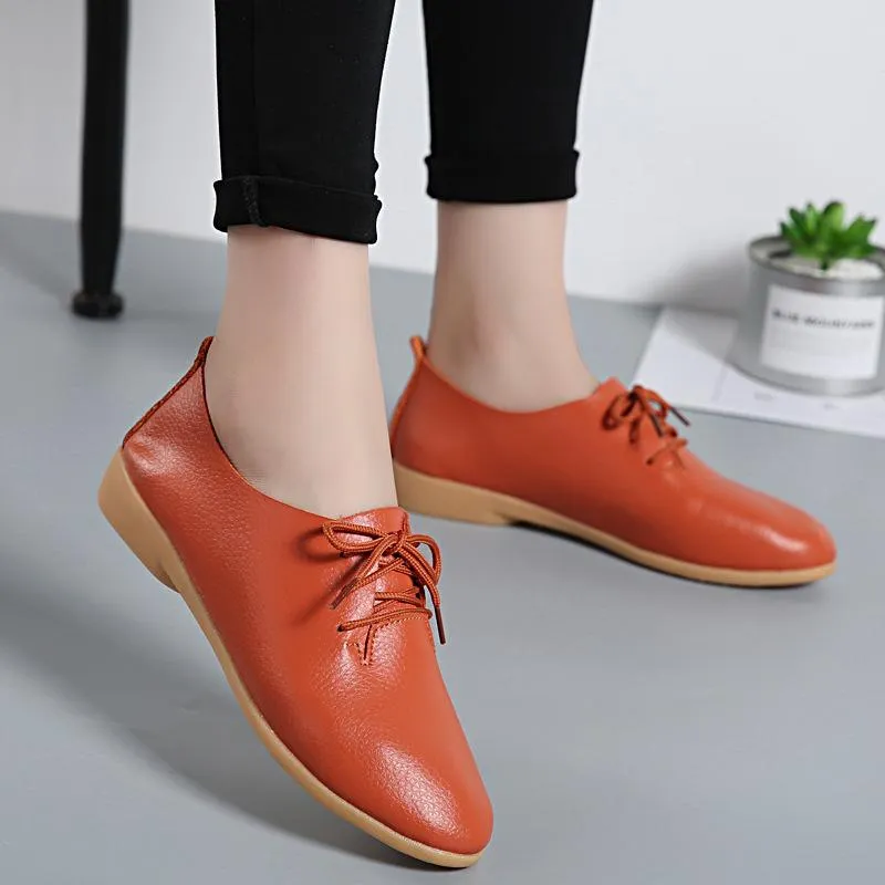 Women's flat front lace loafers shoes casual driving shoes