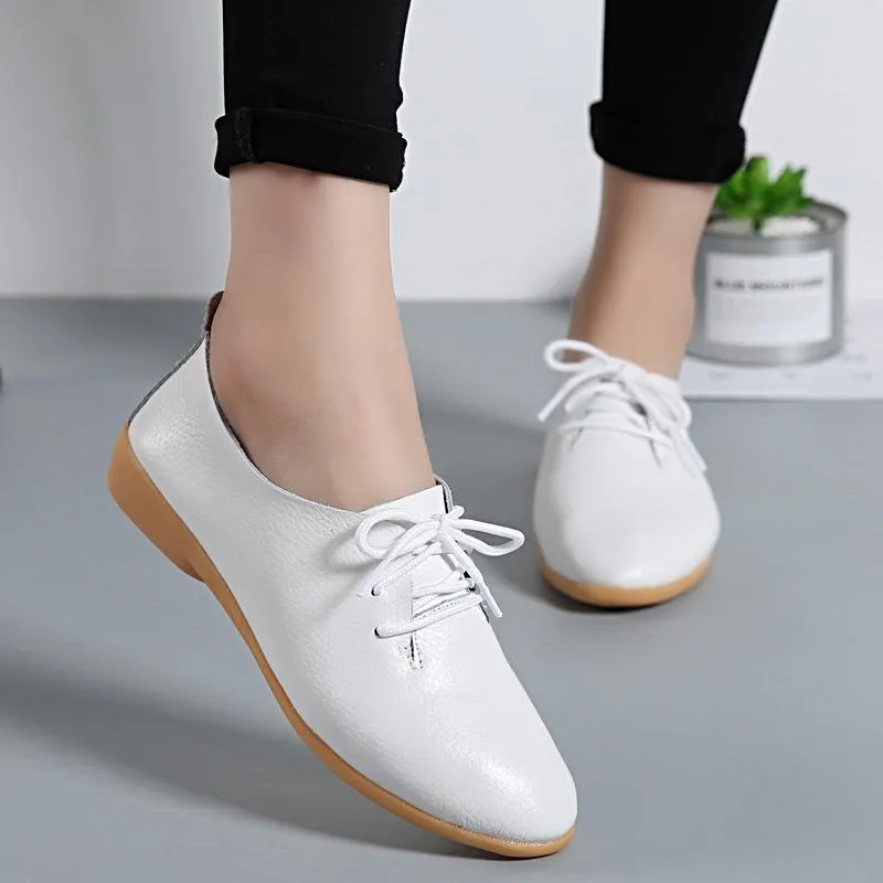 Women's flat front lace loafers shoes casual driving shoes