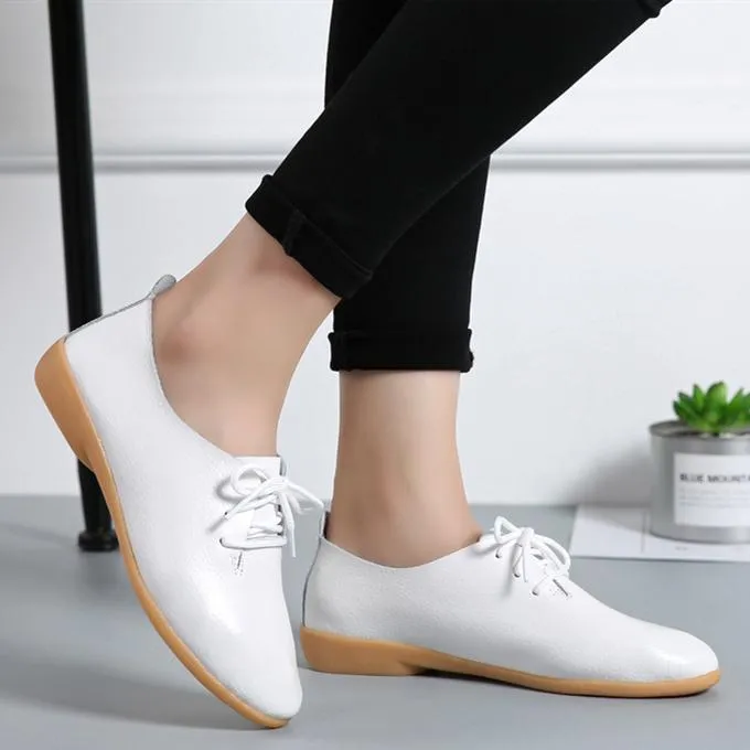 Women's flat front lace loafers shoes casual driving shoes