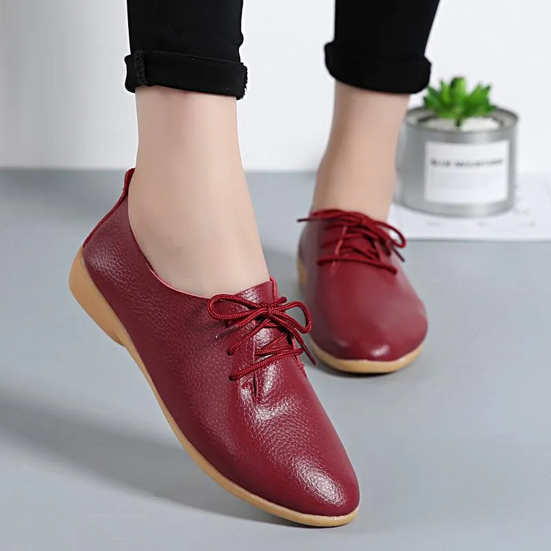 Women's flat front lace loafers shoes casual driving shoes