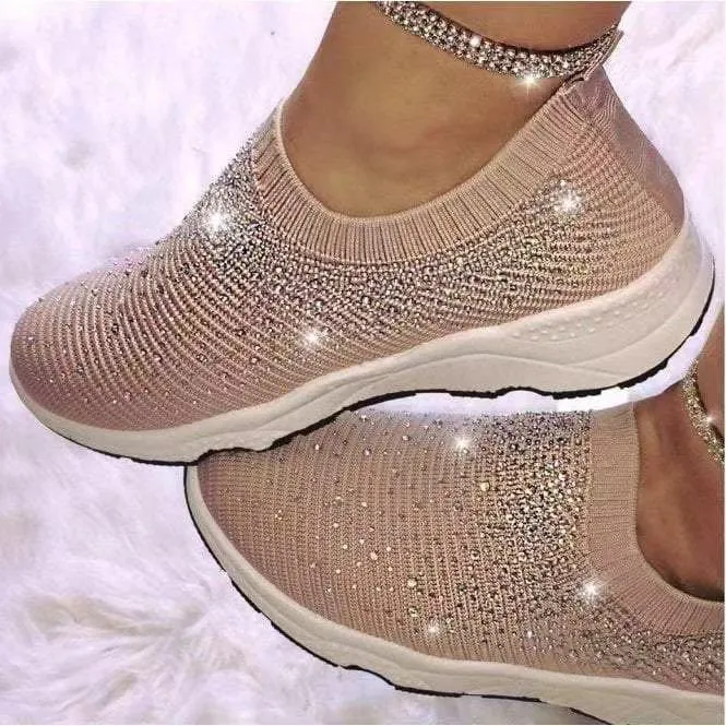 Women's glitter sock shoes shiny rhinestone tennis shoes fashion sneakers