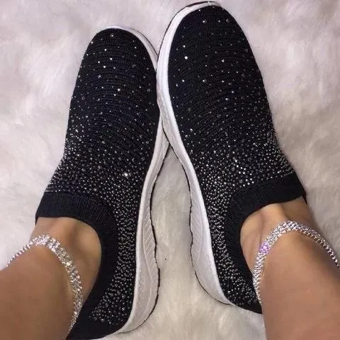 Women's glitter sock shoes shiny rhinestone tennis shoes fashion sneakers