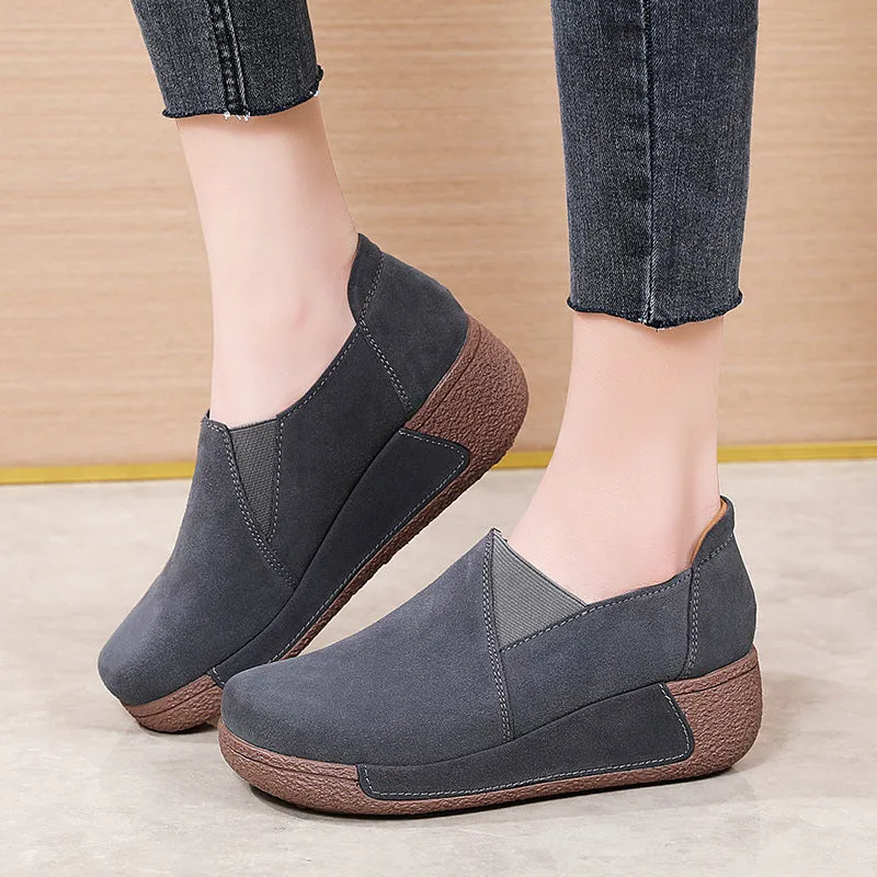 Women's Leather Platform Slip on Loafers Comfort Moccasins Low Top Casual Shoes