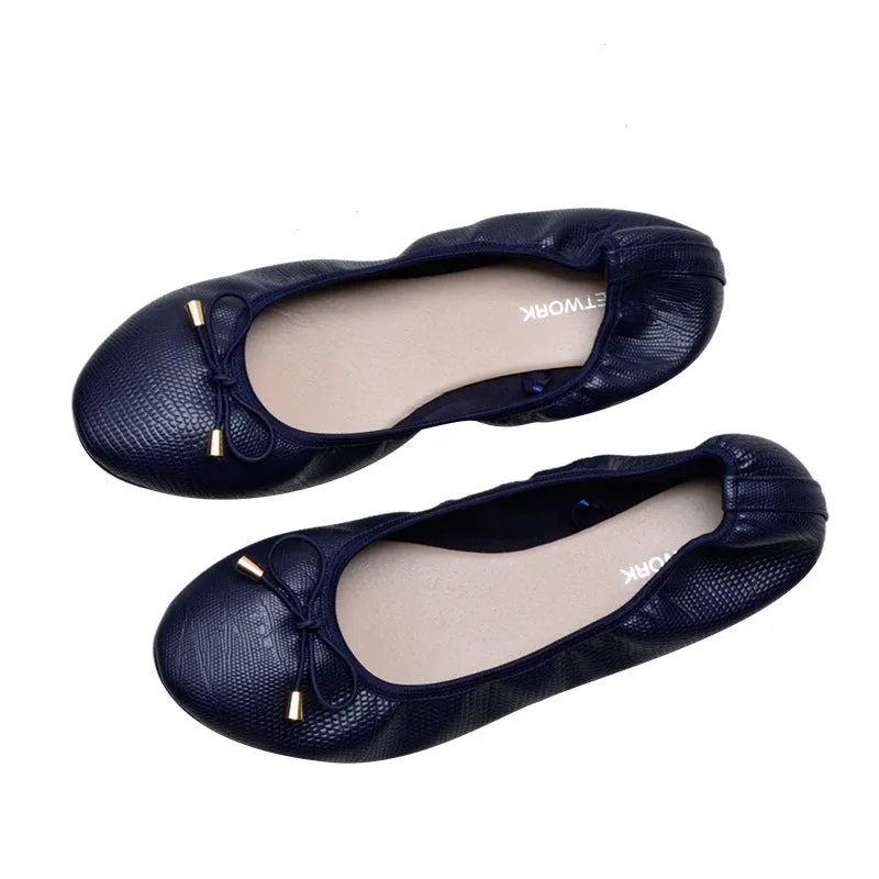 Women's Soft Cushion Comfort Round Toe Elastic Adjustable Ballet Flats Flexible Walking Shoes