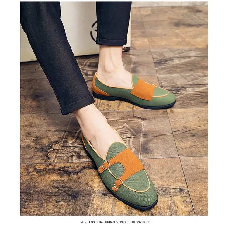 xiangtuibao Canvas Leather Shoes Men Casual Luxury Brand Handmade Penny Loafers Men Slip On Flats Driving Dress Shoes White Green Moccasins