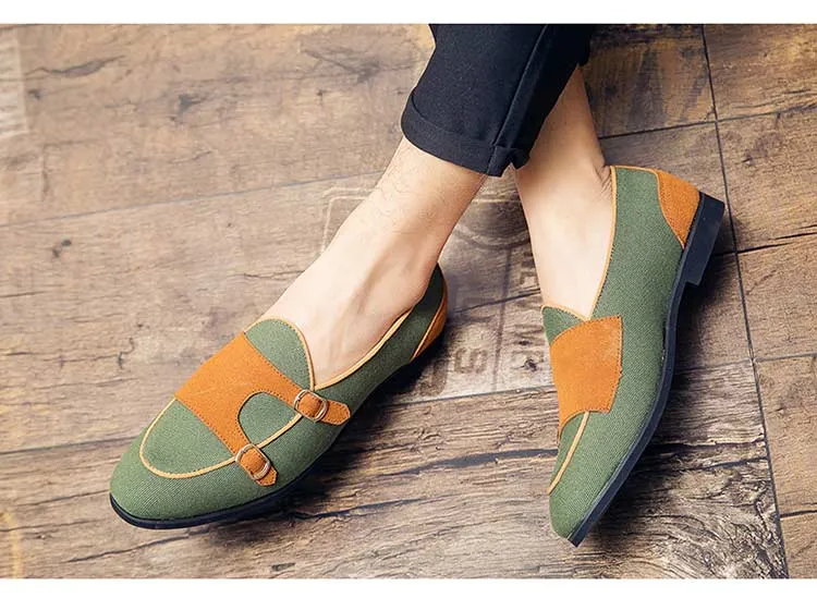 xiangtuibao Canvas Leather Shoes Men Casual Luxury Brand Handmade Penny Loafers Men Slip On Flats Driving Dress Shoes White Green Moccasins